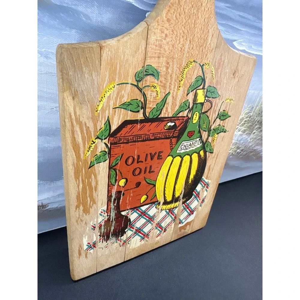 Vintage Wooden Cutting Board Italian Olive Oil Chianti Wall Decor Plaque 13.5in